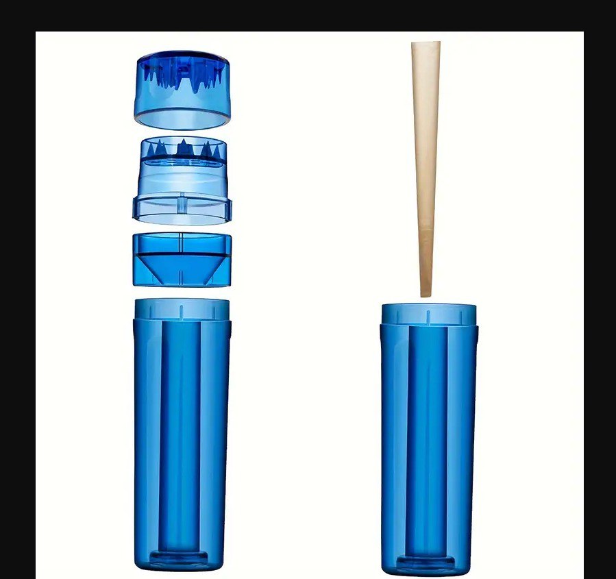 Plastic Grinder with Pre-rolled Cone Filter (Random Color)